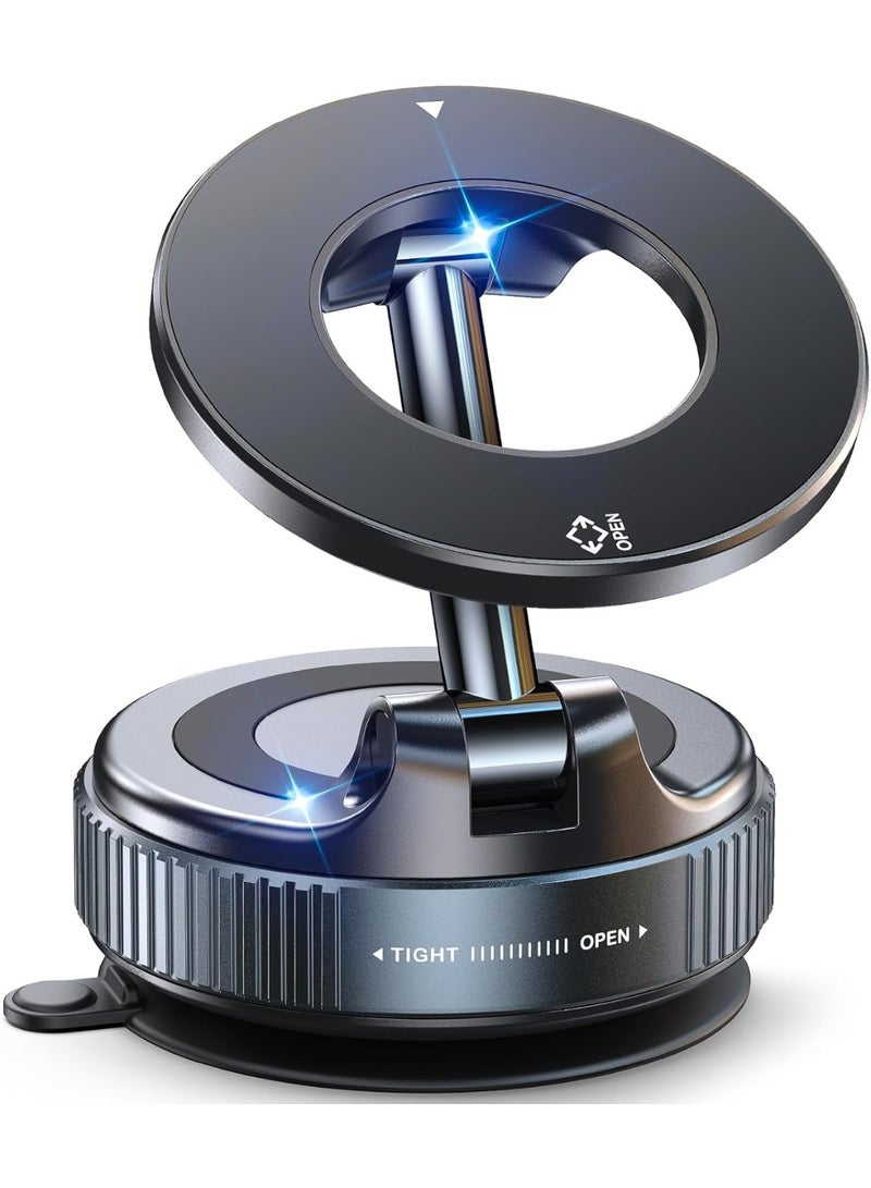 Amal Estore Magnetic Car Phone Holder, 360° Rotatable and Foldable, with Vacuum Suction Cup and Magnetic Ring, Mini Car Phone Mount with Magnetic Ring, for Car/Desk/Mirror and Other Smooth Surface - Image 1